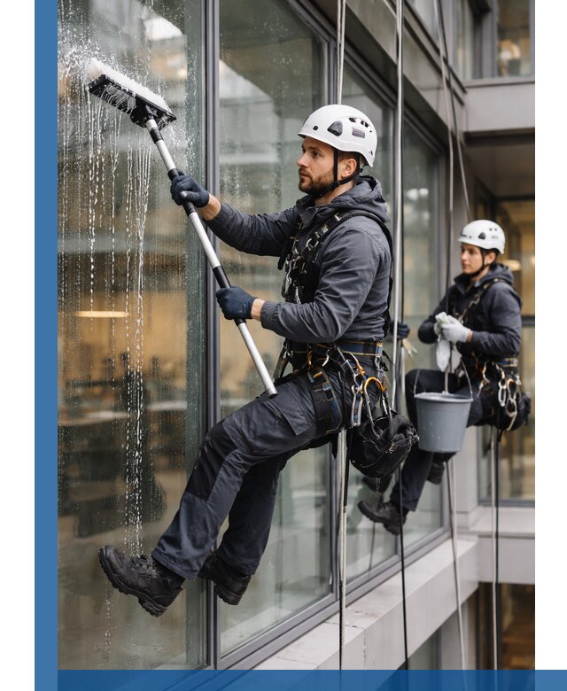 Профессиональная мойка витражей промышленными альпинистами в Городце