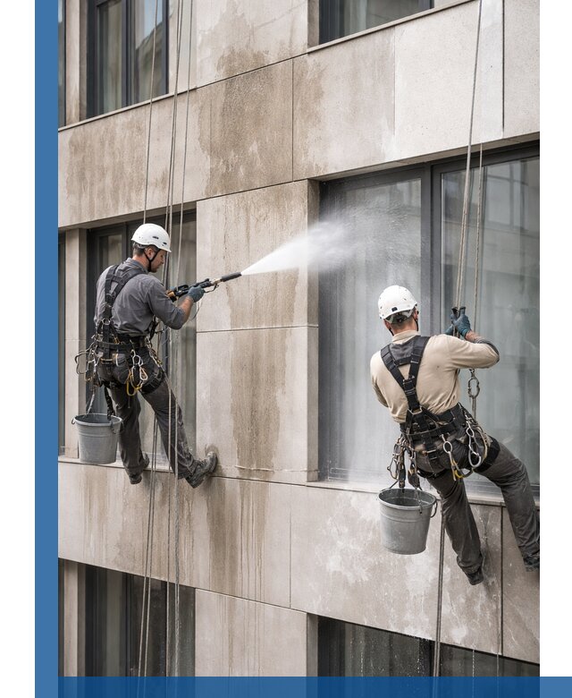 Послестроительная мойка фасада промышленным альпинизмом в Городце