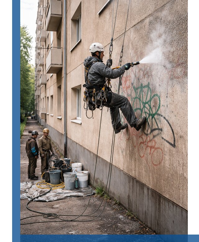 Удаление граффити с фасада в Городце без следов и повреждений