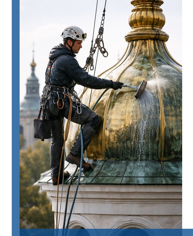 Профессиональная мойка куполов и шпилей высотными альпинистами в Городце
