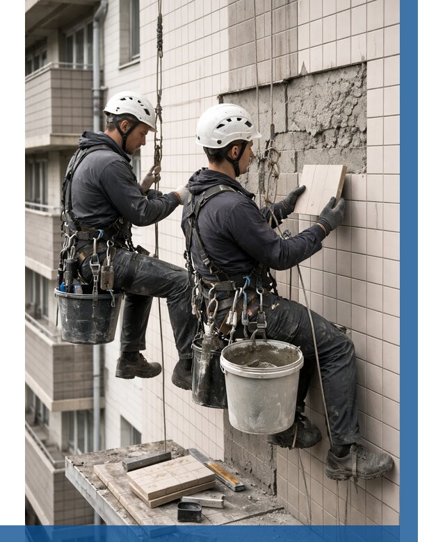 Ремонт облицовки фасада плиткой в Городце от 1822 р. | ВЫСОТНИК-Грд