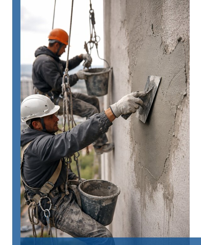 Штукатурка фасада на высоте в Городце профессиональные работы