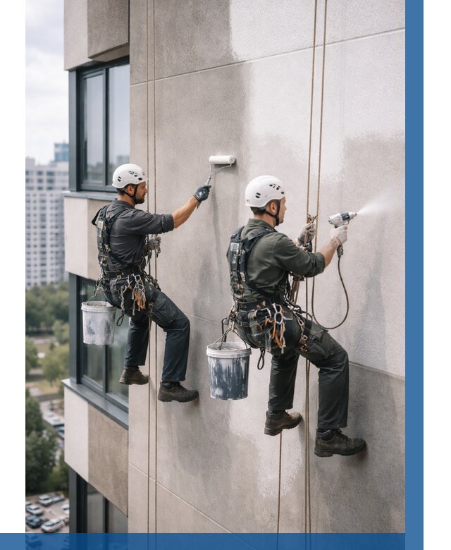 Покраска фасада альпинистами в Городце от 304 р. | ВЫСОТНИК-Грд