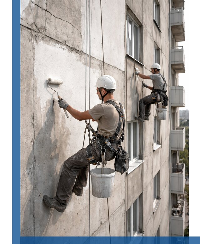 Покраска бетонного фасада в Городце для жилых и промышленных объектов