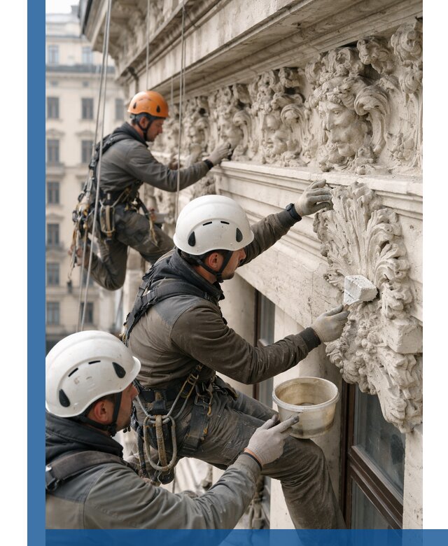 Реставрация фасадной лепнины с высотными работами в Городце