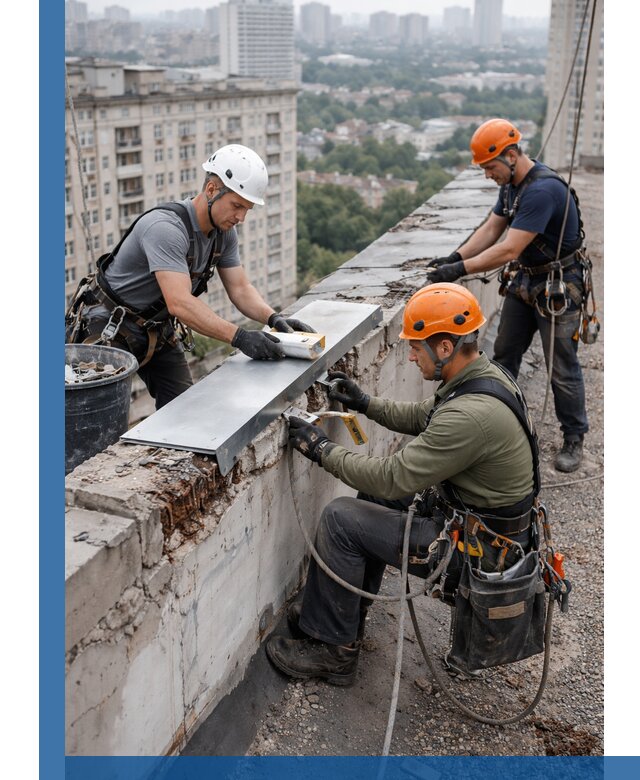 Ремонт парапета на кровле в Городце, высотные работы с гарантией