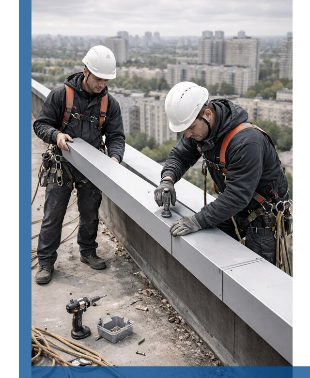 Монтаж парапетных крышек и ограждений кровли в Городце