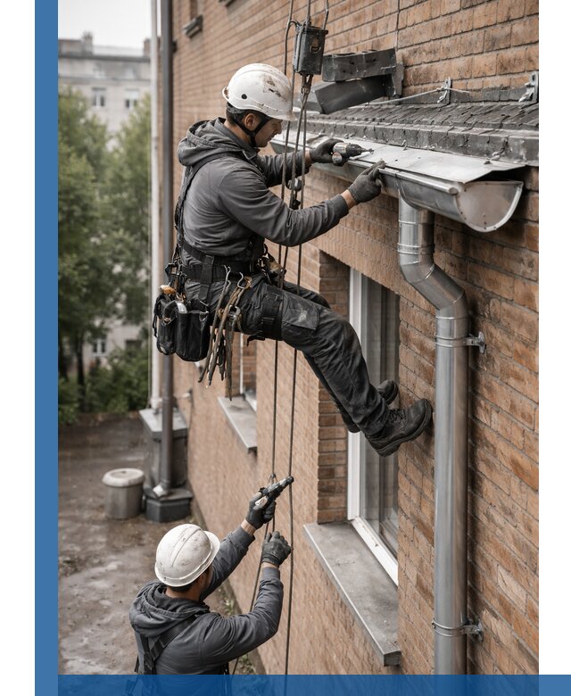 Монтаж водосточной системы на здании в Городце под ключ