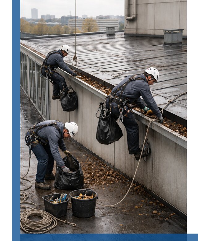 Очистка кровли по периметру в Городце силами промышленных альпинистов