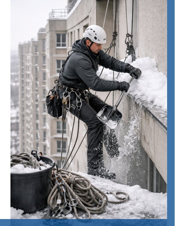 Очистка карнизов от снега в Городце от 304 р. | ВЫСОТНИК-Грд