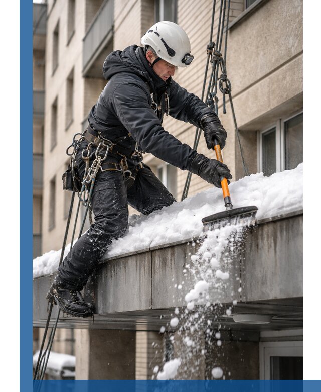 Очистка козырьков от снега в Городце круглогодично безопасно