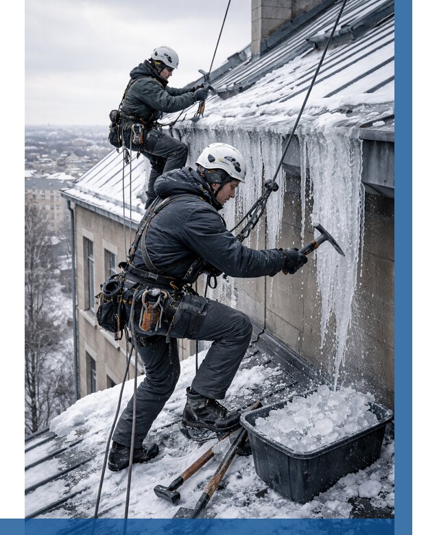 Удаление наледи с кровли в Городце от 5568 р. | ВЫСОТНИК-Грд