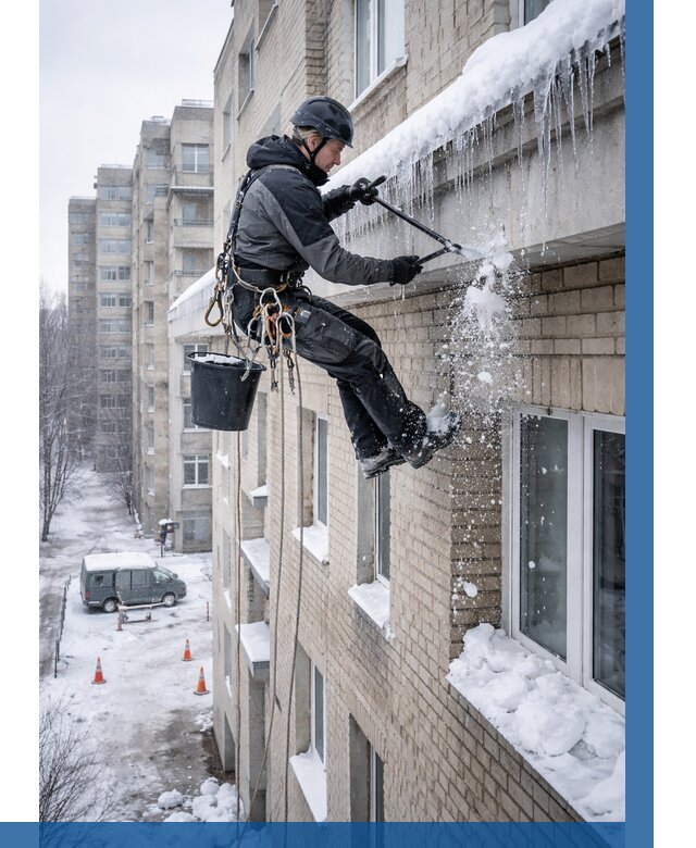 Удаление наледи с карнизов в Городце от 354 р. | ВЫСОТНИК-Грд