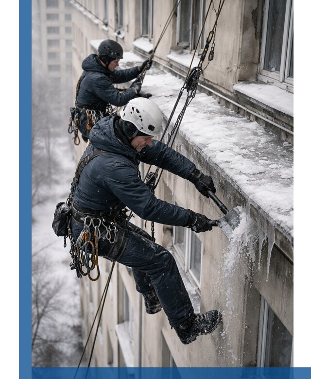 Удаление наледи и сосулек с карнизов в Городце профессионально