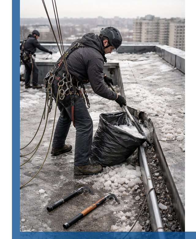 Аварийная очистка кровли в Городце от промальпинистов