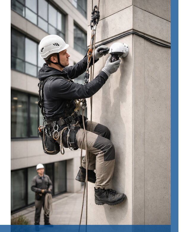 Монтаж камер видеонаблюдения на фасаде в Городце от 8605 р.-ВЫСОТНИК-Грд