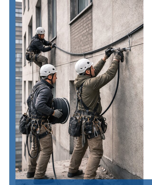 Прокладка кабеля по фасаду в Городце, профессиональный монтаж