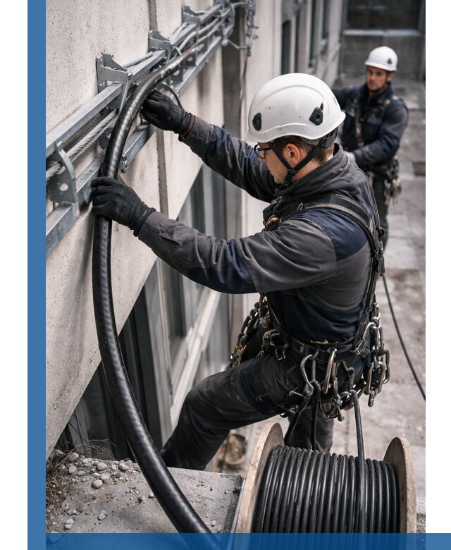 Протяжка кабеля питания на высоте в Городце с гарантией безопасности и качества