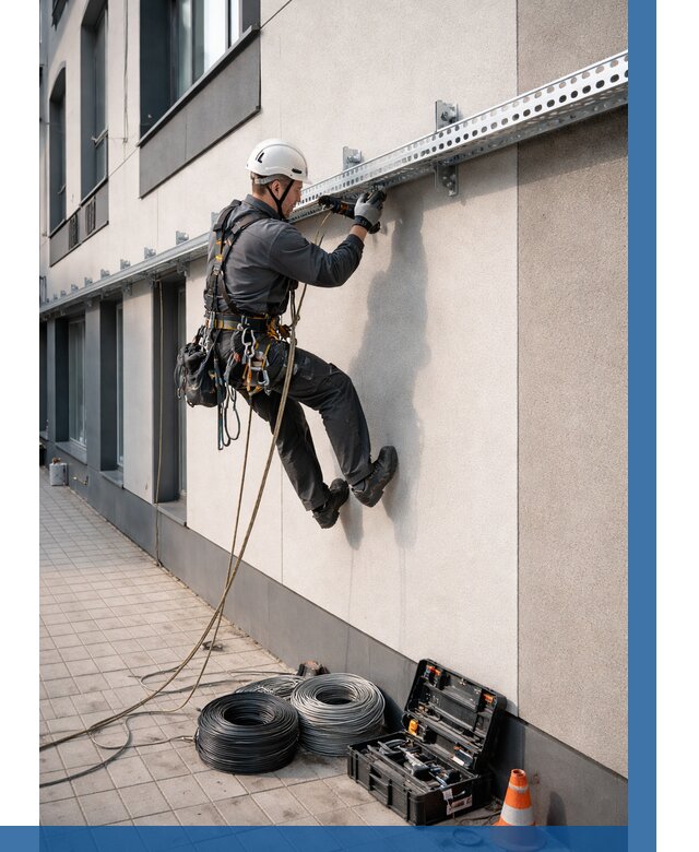 Монтаж кабельных лотков на фасаде в Городце от 1215 р. | ВЫСОТНИК-Грд