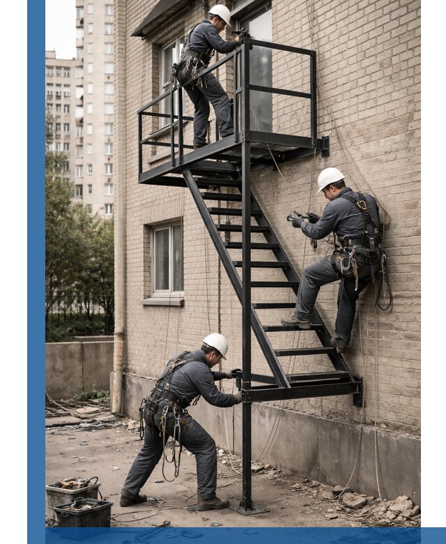 Монтаж пожарной лестницы в Городце, установка и крепление