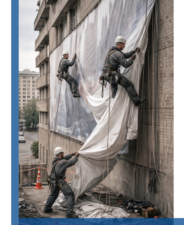 Демонтаж баннеров с фасада в Городце оперативно и безопасно