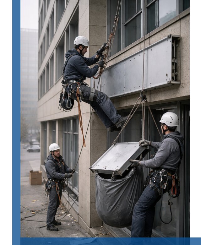 Демонтаж рекламной вывески с высотными работами в Городце