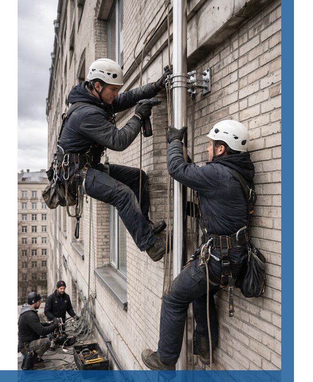 Монтаж флагштока на здании в Городце от 6580 р. | ВЫСОТНИК-Грд