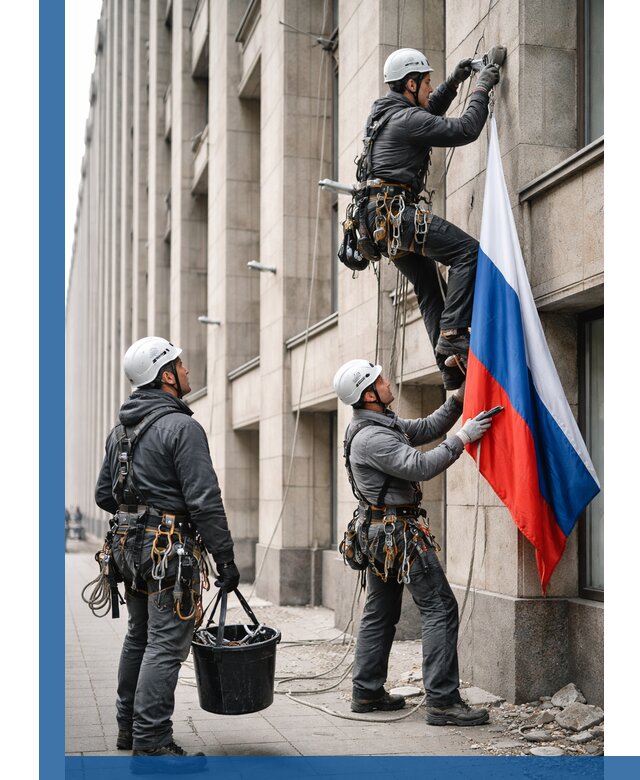 Профессиональная установка флагов на фасаде в Городце