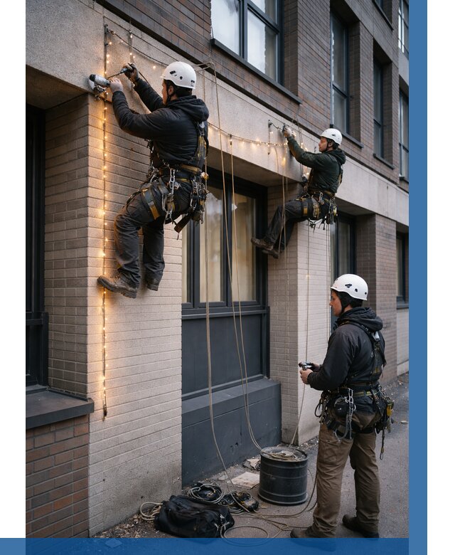 Монтаж гирлянд на фасаде в Городце от 3543 р. | ВЫСОТНИК-Грд