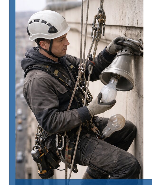 Замена ламп на высоте в Городце профессионально и быстро