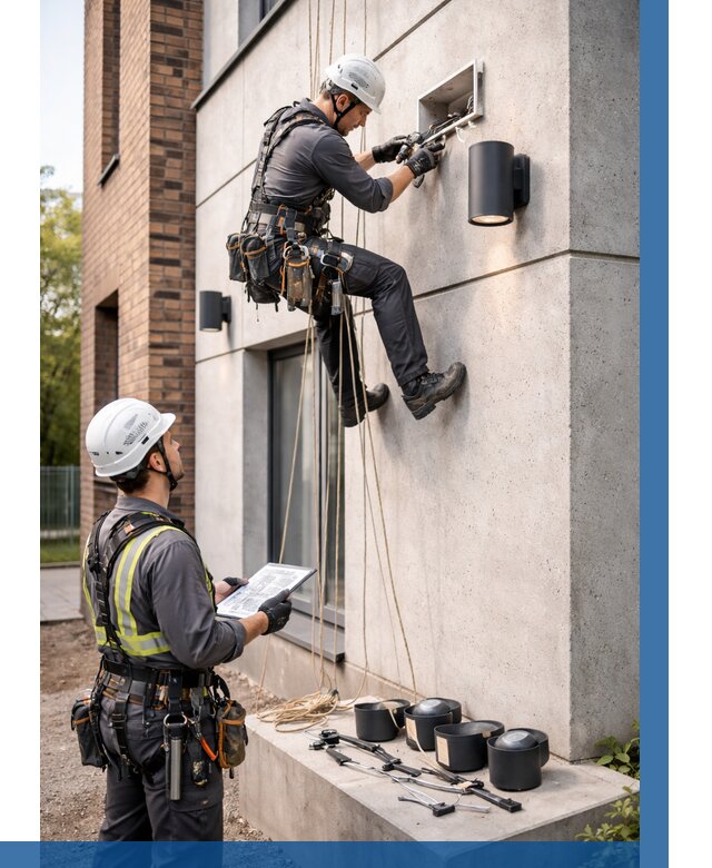 Монтаж фасадного освещения в Городце от 2531 р. | ВЫСОТНИК-Грд