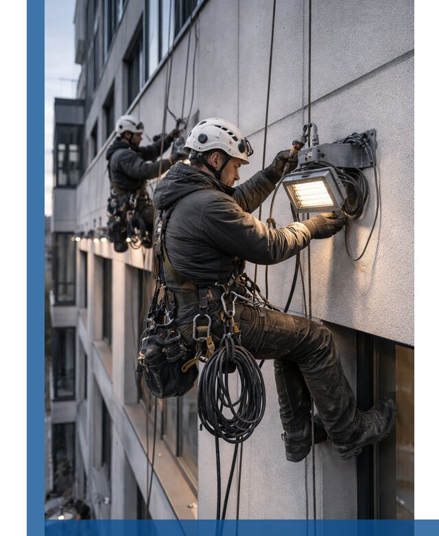 Монтаж фасадного освещения в Городце установка и подключение