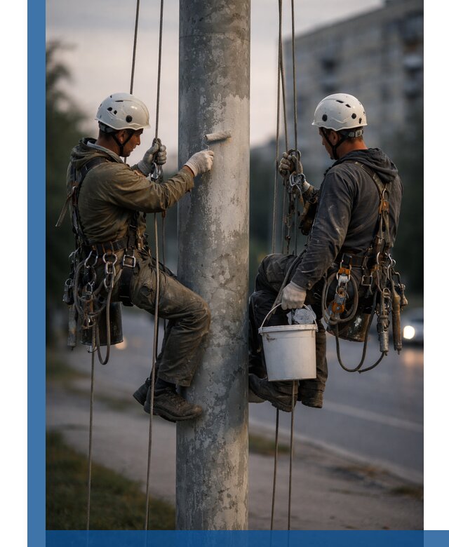 Покраска опор освещения и антикоррозийная защита в Городце