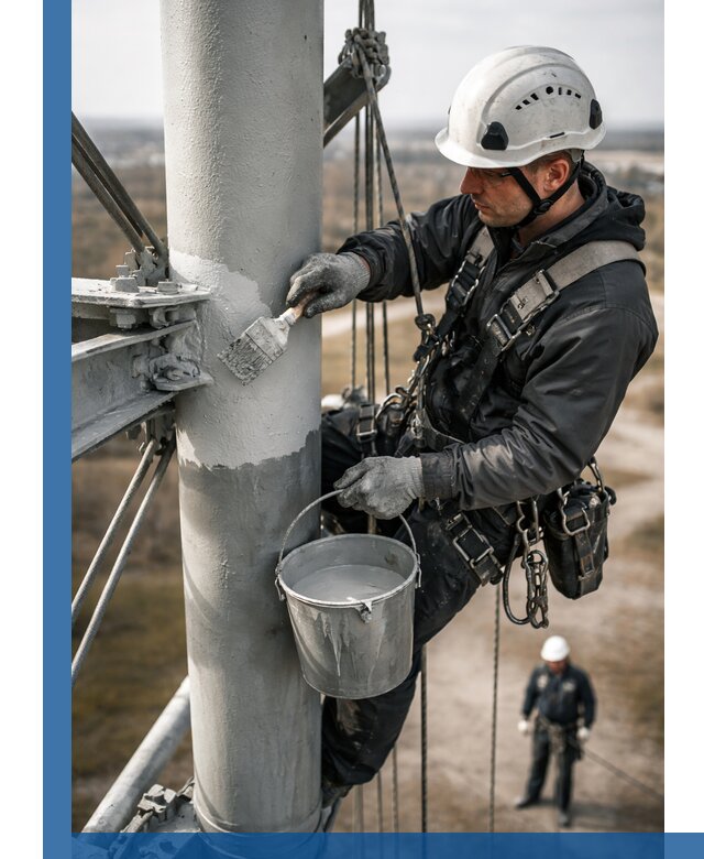 Покраска мачт связи в Городце промышленными альпинистами