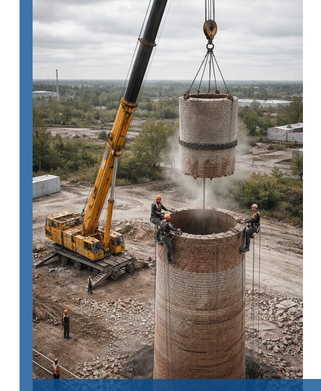 Демонтаж дымовой трубы в Городце с гарантиями безопасности