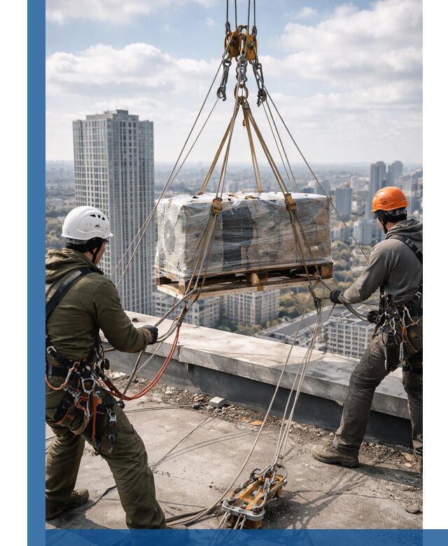 Подъем и монтаж крупногабаритных грузов на крышу в Городце