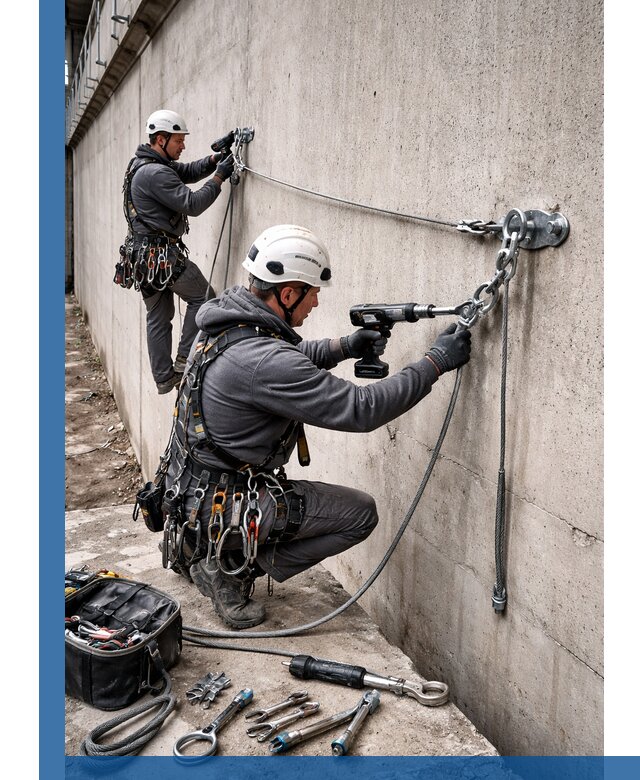 Монтаж анкерных линий высотной безопасности в Городце