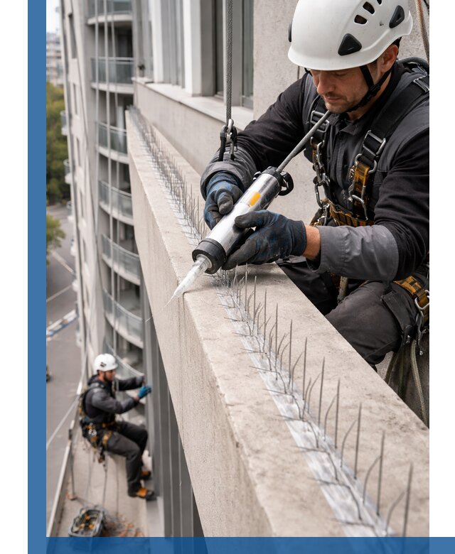 Установка шипов от птиц на фасадах и кровлях в Городце